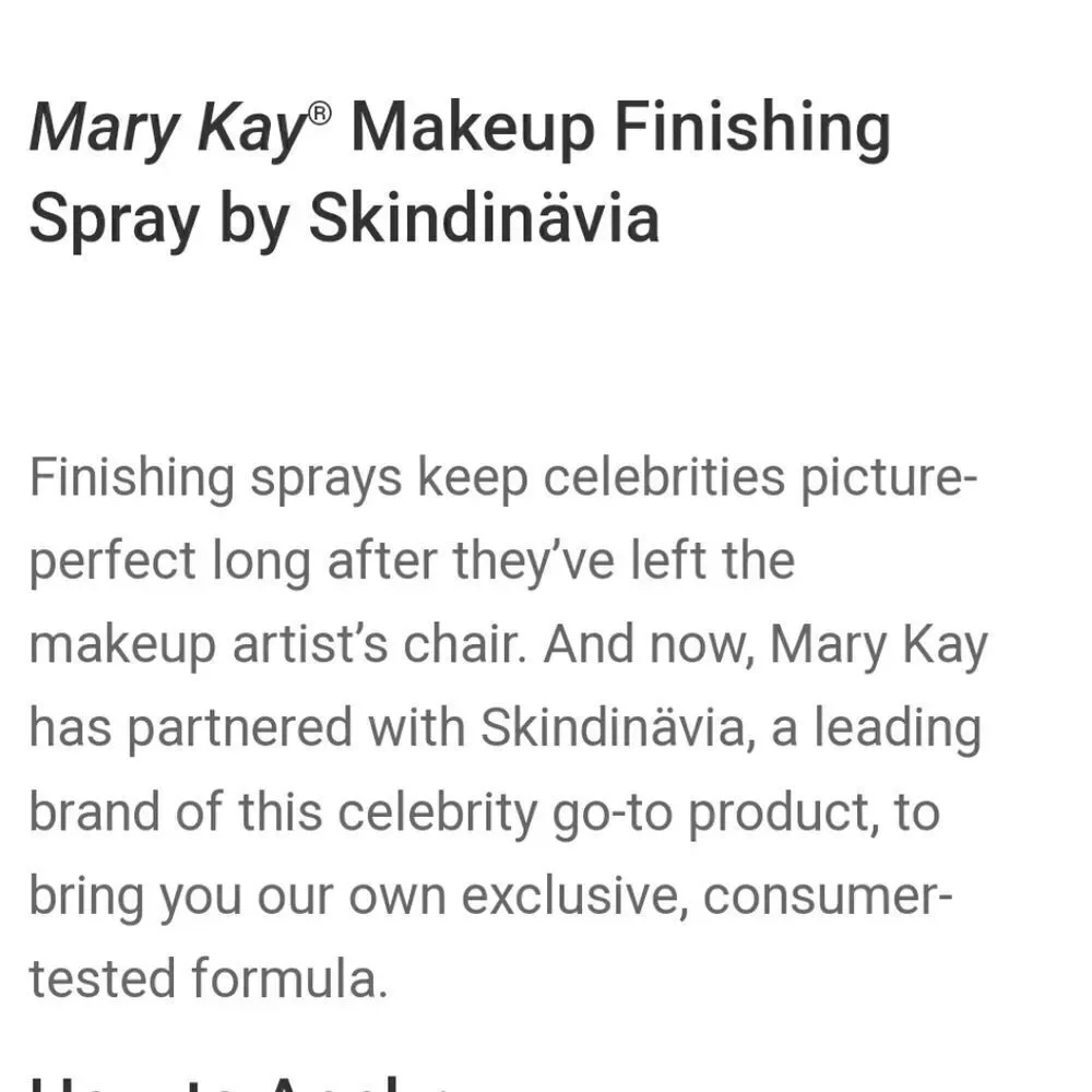 MARY KAY MAKEUP FINISHING SPRAY BY SKINDINAVIA - NEW!